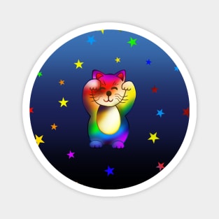 Cute rainbow lucky cat with stars Magnet
